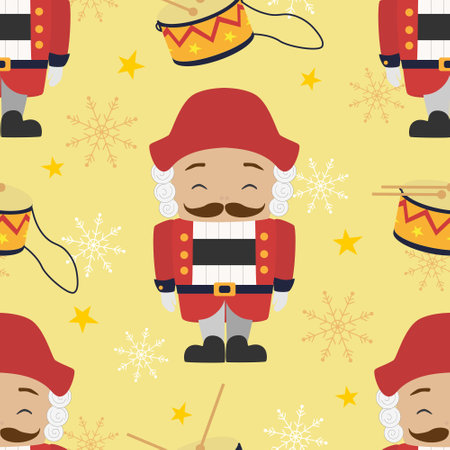 Vector seamless pattern with Nutcracker character in cartoon style. Nutcracker christmas backgroundのイラスト素材