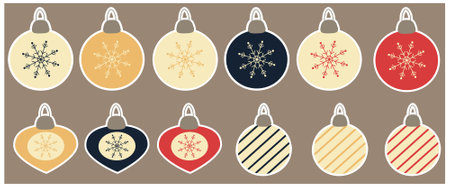 Vintage clipart with Christmas balls, ornaments and snowflakes. Christmas bubbles stickers setのイラスト素材