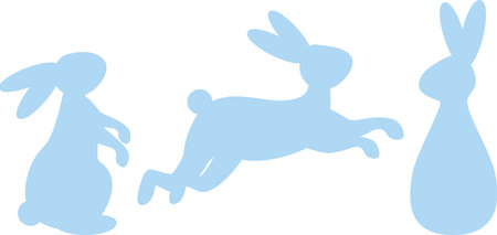Easter bunny silhouettes. Rabbit silhouettes in blue colorのイラスト素材