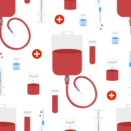 Vector seamless pattern with blood donation itemsのイラスト素材