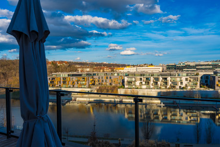 Prague, Czech Republic - February 24, 2024: Residential complex DOCK near the river in Prague, Czech Republicのeditorial素材
