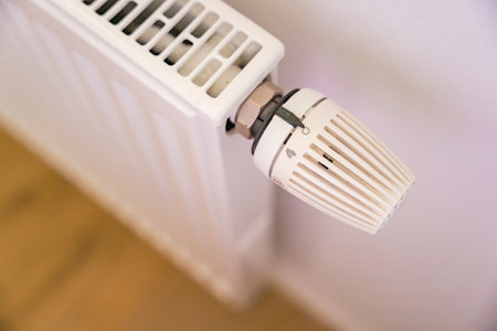 The temperature knob on the radiator thermostat marks the beginning of the heating season.の写真素材