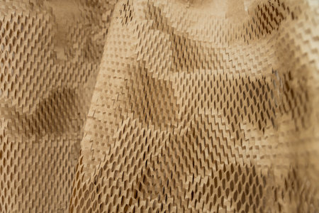 Macro shot of recycled honeycomb paper, showcasing its intricate textureの写真素材