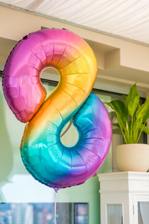 Rainbow helium balloon number eight. Birthday conceptの写真素材