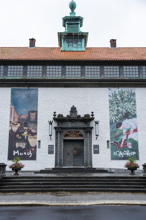 Bergen, Norway - July 7, 2024: Front entrance of KODE art museum with Munch and Astrup exhibition postersのeditorial素材