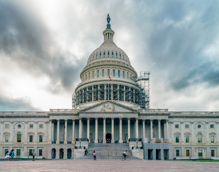 WASHINGTON DC, USA The United States Capitol view from the street. In 2014, scaffolding was erected around the dome for a restoration project scheduled to be completed by 2017.のeditorial素材