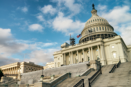 WASHINGTON DC, USA The United States Capitol view from the street. In 2014, scaffolding was erected around the dome for a restoration project scheduled to be completed by 2017.のeditorial素材