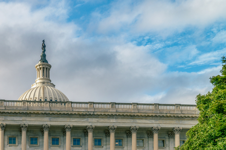 WASHINGTON DC, USA The United States Capitol view from the street. In 2014, scaffolding was erected around the dome for a restoration project scheduled to be completed by 2017.のeditorial素材