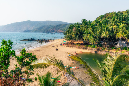 Ocean Beach in summer sunlight. Goa, India. Vivid, splittoned image.のeditorial素材