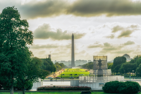 WASHINGTON DC, USA - AUGUST 5, 2016: The United States Capitol view from the street. In 2014, scaffolding was erected around the dome for a restoration project scheduled to be completed by 2017.のeditorial素材