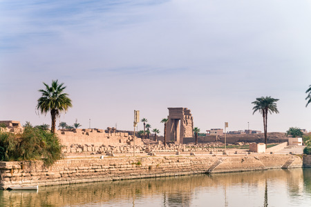 LUXOR, EGYPT: Ancient ruins of Karnak temple in Egypt at noon. The complex is a vast open-air museum, and the second largest ancient religious site in the worldのeditorial素材
