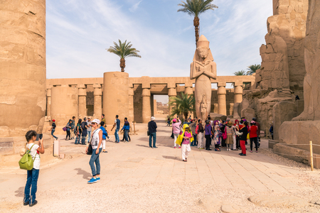 LUXOR, EGYPT: Ancient ruins of Karnak temple in Egypt at noon. The complex is a vast open-air museum, and the second largest ancient religious site in the worldのeditorial素材