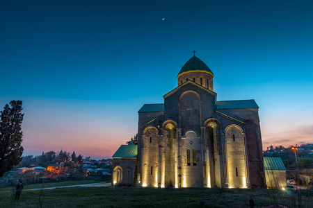 Night view on Bagrati Cathedral or The Cathedral of the Dormition is an 11th century cathedral in Kutaisi, Georgia.の写真素材