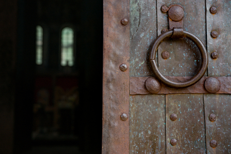 View from inside and outside Gelati monastery, Georgia.  Gelati is a medieval monastic complex. Gelati was founded in 1106 by King David IV and is recognized by UNESCO as a World Heritage Site.の写真素材
