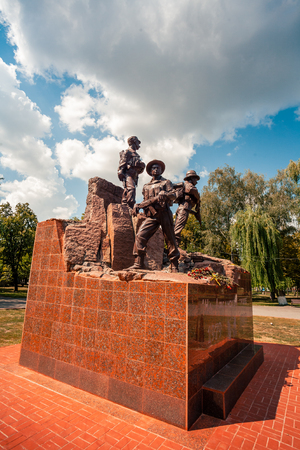 KREMENCHUK, UKRAINE - AUGUST 04, 2018: monument for solders, who died in Afghanistan operation. Text say "On the Afghanistan road"のeditorial素材