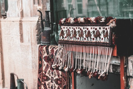 BAKU, AZERBAIJAN - FEBRUARY 2, 2019: view on street shop goodsの写真素材