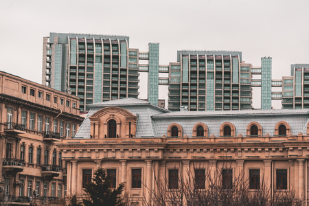 BAKU, AZERBAIJAN - FEBRUARY 2, 2019: view on the streets and building in the center of the old city