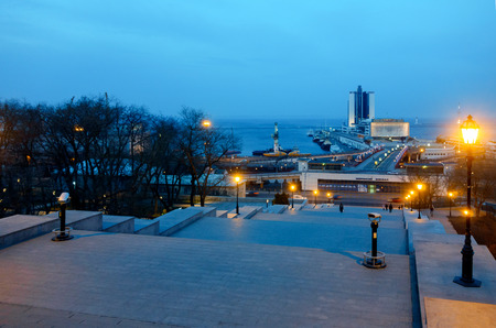 ODESA, UKRAINE - MARCH 05, 2019: evening view on Potemkin staircase