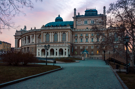ODESA, UKRAINE - MARCH 05, 2019: evening view on the opera theaterのeditorial素材