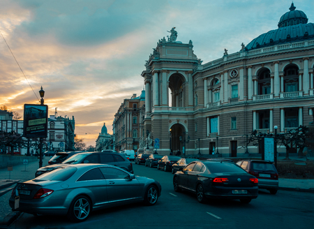 ODESA, UKRAINE - MARCH 05, 2019: evening view on the opera theaterのeditorial素材