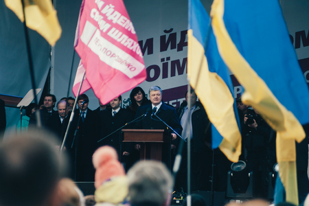 POLTAVA, UKRAINE - MARCH 16, 2019: locals gathering on meeting with Petro Poroshenko President of Ukraineのeditorial素材