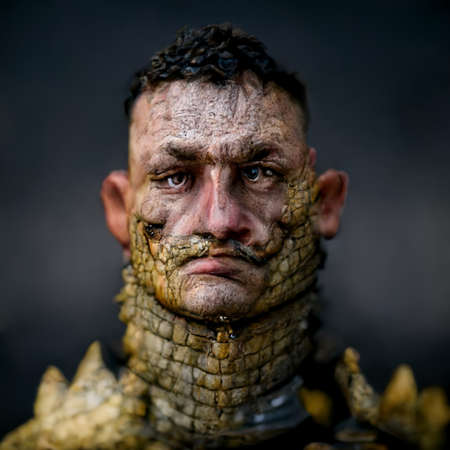 AI generated crocodile warrior from the imaginationの写真素材
