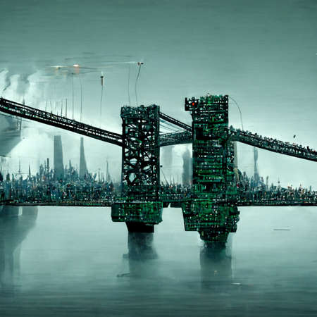 AI generated render scratch of the bridge in New York in the futuristic style