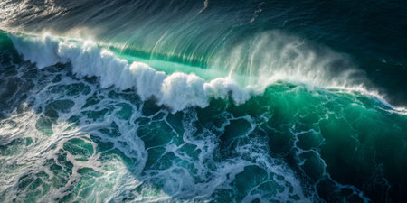 Waves rise dramatically, crashing against the rocks as sunlight creates vibrant colors on the water. The scene captures the beauty and power of the ocean during late afternoon.の写真素材