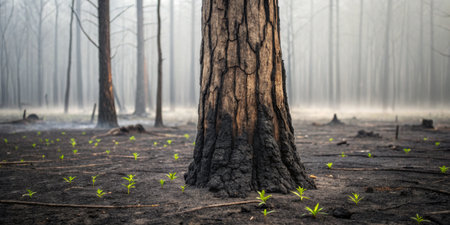 New life emerges from the ashes in a once-scorched forest, highlighting nature's resilience.