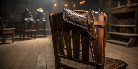 Rustic holster adds character to a charmingly aged saloon atmosphere, evoking history and adventure.