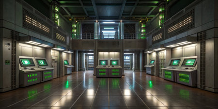 A captivating control room with advanced tech and glowing green screens beckons exploration.