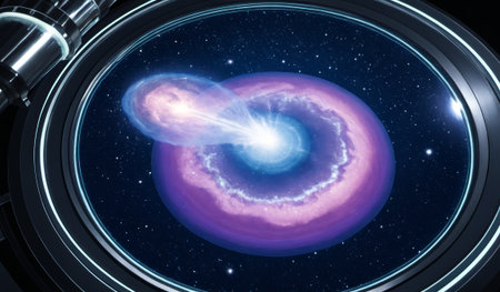 A stunning view of swirling violet and blue colors fills the telescope lens as it focuses on a...