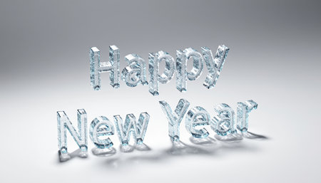 Bold letters crafted from translucent material display the words Happy New Year. They reflect light beautifully, creating a festive atmosphere perfect for welcoming new beginnings.の写真素材