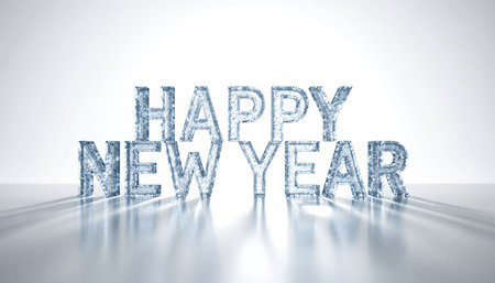 Bright and shimmering letters spell out Happy New Year in a festive setting. The background enhances the celebratory mood, inviting everyone to welcome new beginnings and hopes.の写真素材