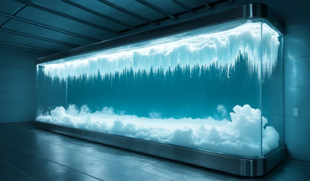 An ethereal display of water features a breathtaking underwater scene with floating clouds. The serene blue tones create a calming environment in this unique aquatic space.の写真素材