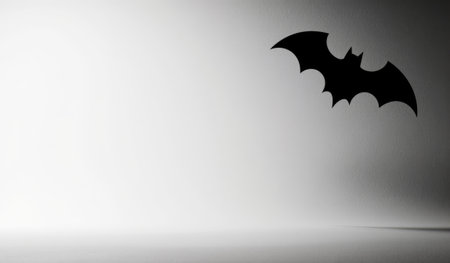 A sleek bat flits across a blank wall, captivating the viewer with its graceful silhouette. The scene is set in low light, adding an air of mystery to the moment.の写真素材