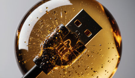 A stunning resin sphere encases a USB connector, showcasing intricate bubbles and a glow. This...