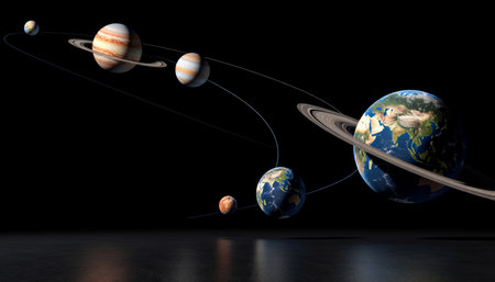 In the vastness of space, planets revolve around the sun, showcasing their unique colors and...