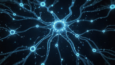 A captivating view of a neuron, showcasing its vast connections and intricate structure. The scene...