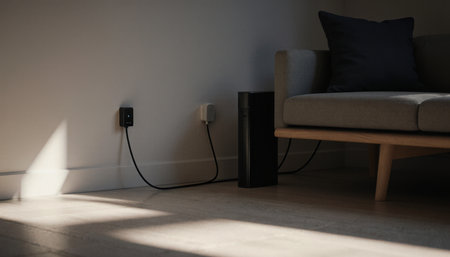 In a warm, inviting living room, sunlight gently streams through a window, casting soft shadows on a...