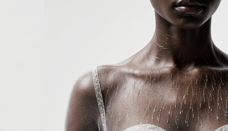 A stunning display of beauty featuring a model adorned in refined body art. The delicate patterns shimmer against smooth skin, capturing the essence of artistry and elegance.の写真素材