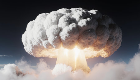Explosion of nuclear bomb. 3d rendering. Elements of this image furnished by NASA