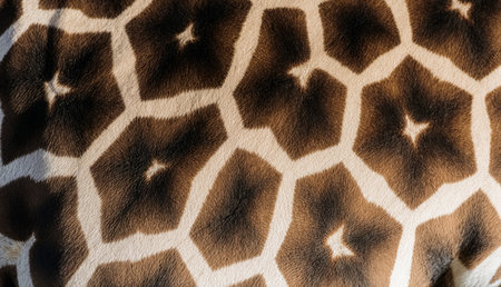 Layers of brown and cream create striking patterns on the giraffe's coat, showcasing nature's artistry. The soft texture invites viewers to admire the beauty of wildlife.の写真素材