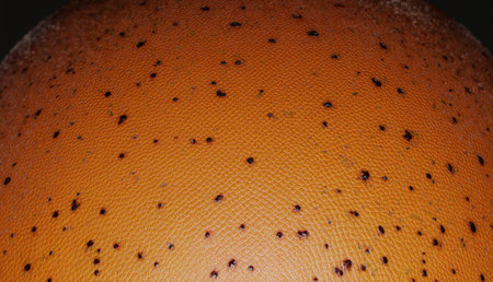 A close-up view reveals a richly textured surface that resembles a cosmic sphere, marked with...