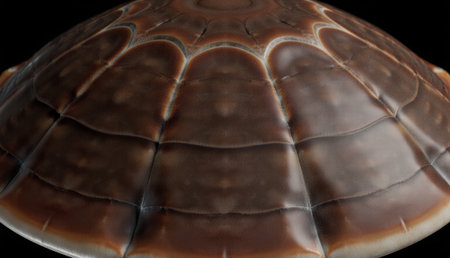 A close-up view captures the stunning details of a turtle shell, showcasing rich colors and unique...