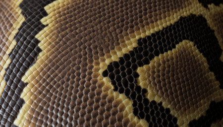 The intricate patterns and textures of a python's scales are highlighted. The rich colors blend...