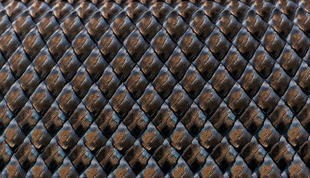 Textured scales form a stunning mosaic of rich colors and geometric shapes. This detailed close-up...