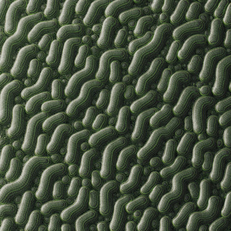 Intricate textures feature wave-like forms and circular shapes, creating a captivating visual. Dark...