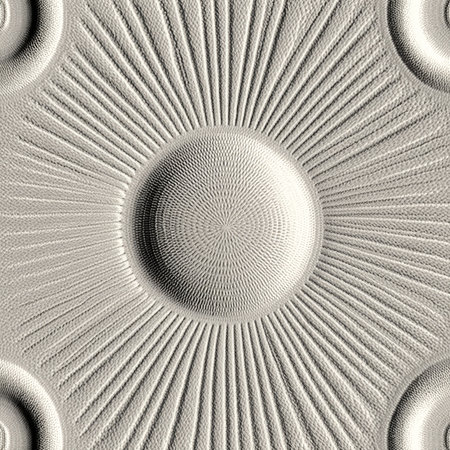 A stunning design showcases a central sphere surrounded by lines radiating outward, forming a captivating pattern. The soft gray color enhances its elegant and modern appeal.の写真素材