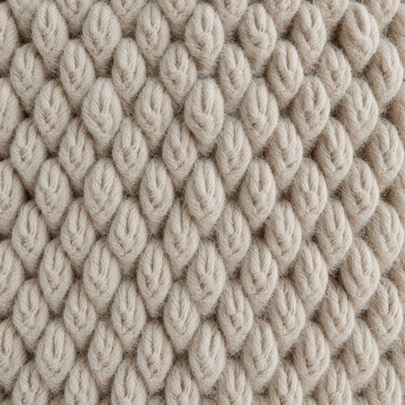 The soft cream fabric showcases a unique woven pattern that adds warmth and coziness to any space....